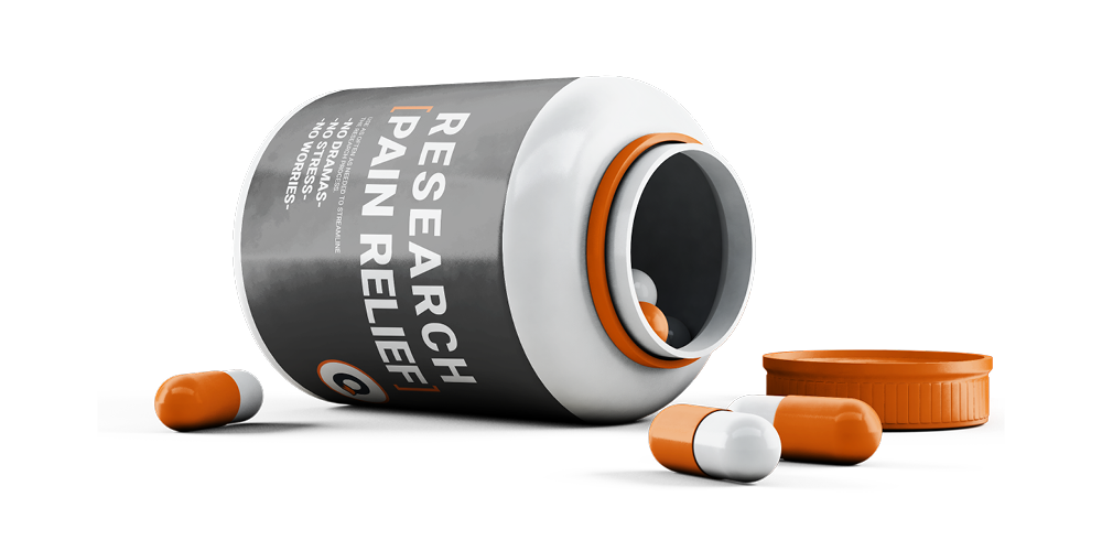 Qualzy Pill Bottle. Research Pain Relief